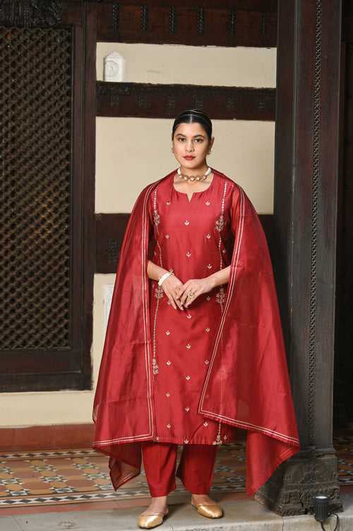 Rooh Red Chanderi Suit Set