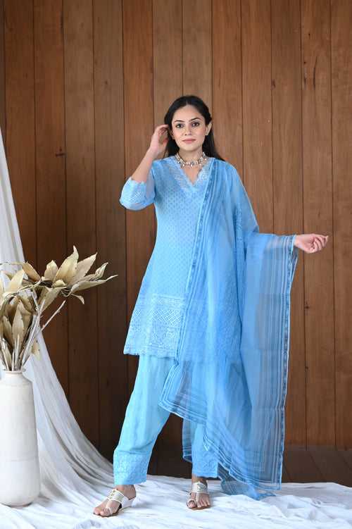 Sky Blue Organza Suit Set