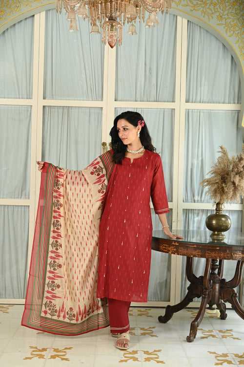 Red Begum Chanderi Suit Set
