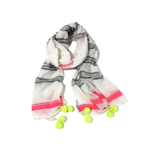 Neon stripes and pom pom scarf