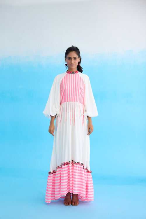 White candy stripes maxi dress