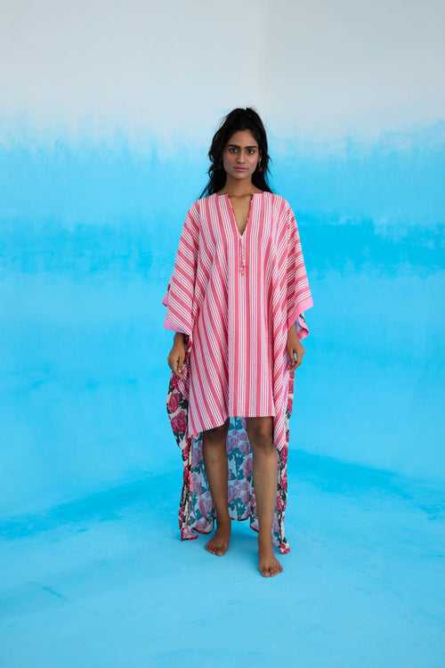 Pink stripes hi-low kaftan