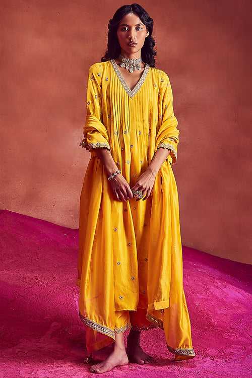 Yellow Embroidered Anarkali Set