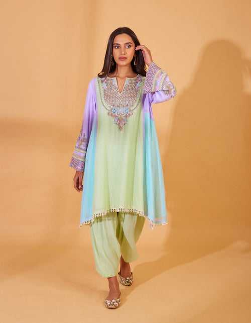 Rainbow Kurta Set In Green