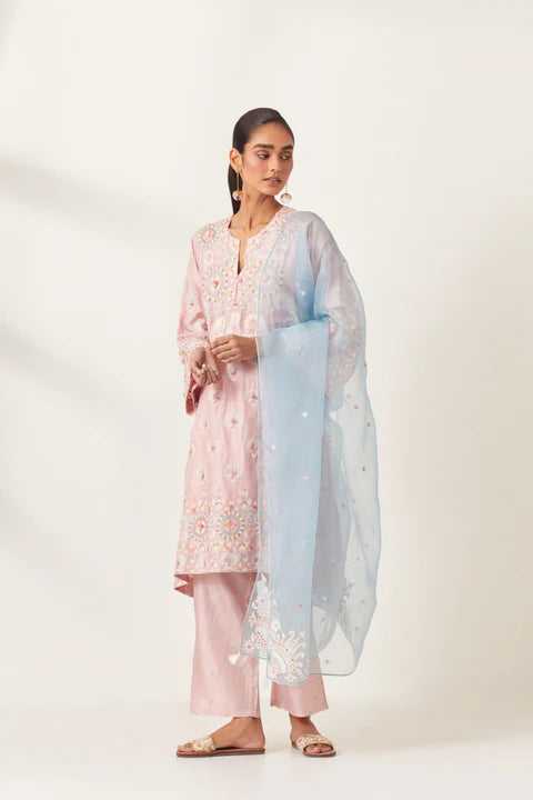 Pink Straight Mid Length Abha Style Kurta Set