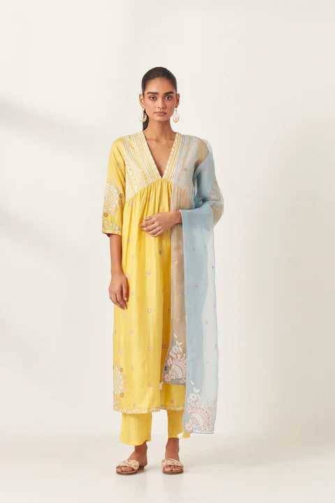 Yellow silk kurta dress set