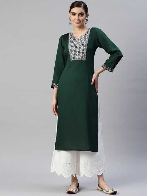 Green Floral Yoke Design Kurta