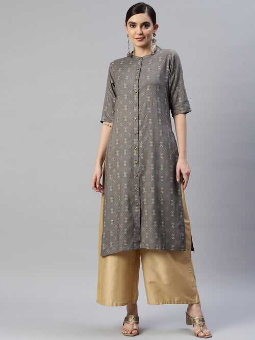 Grey Geometric Printed Kurta