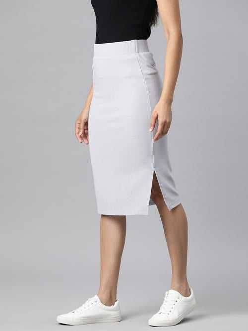 Grey Side Slit Pencil Skirt