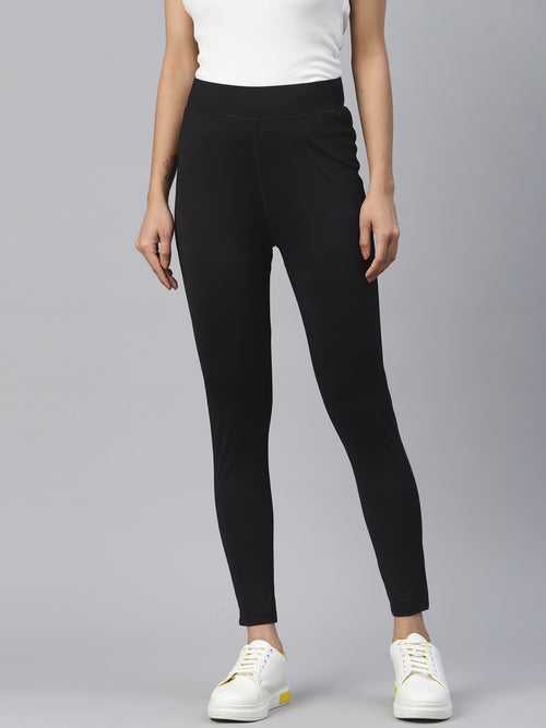 Black Solid Ankle Length Slim Fit Leggings