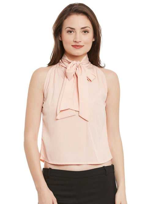 Popnetic Women Peach-Coloured Crepe Crop Top