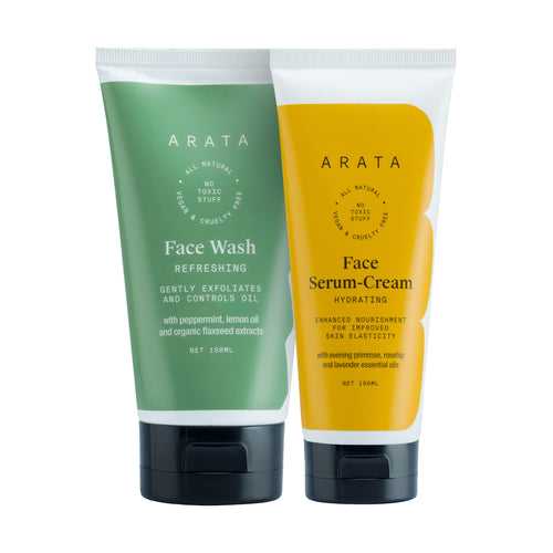 Arata Natural Anti-Aging Face Kit| All-Natural, Vegan & Cruelty-Free | Enhanced Nourishment For Improved Skin Elasticity (100ml + 150ml)