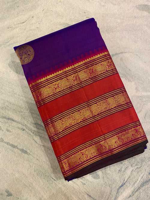 Purple Kanchi Silk saree with Orange border