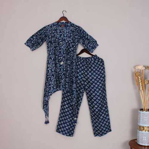 Blue Muslin Silk Floral Set