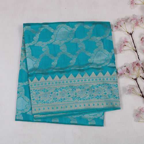 Turquoise Blue Silk Brocade Saree