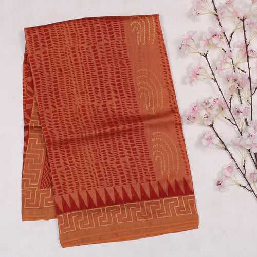 Mustard Chanderi Printed Cotton Saree