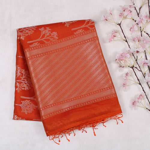 Orange Banarasi Kora Saree