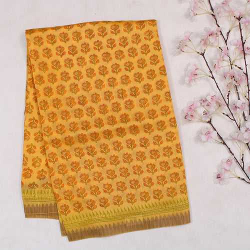 Yellow Chanderi Printed Cotton Saree