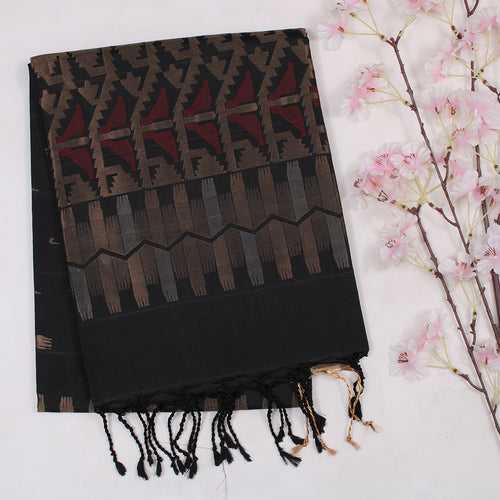 Black Geometric Soft Silk Saree