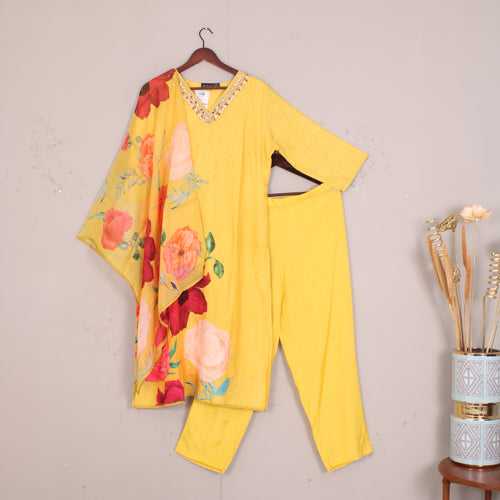 Yellow Silk Cotton Kurti Set