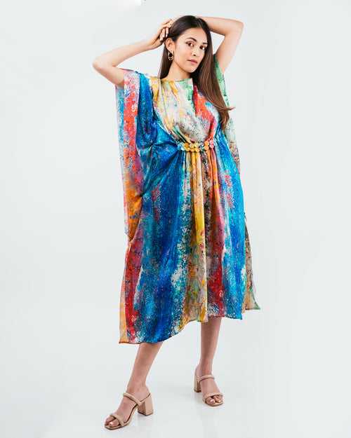 Indian summer print satin dress