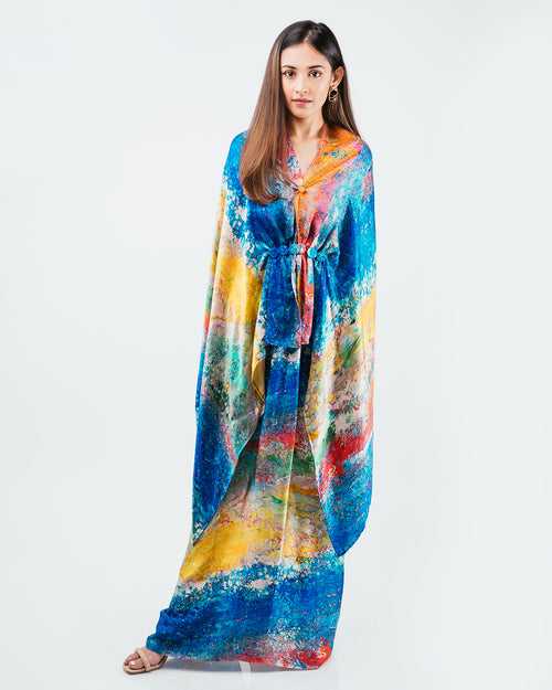 Indian summer print satin gown