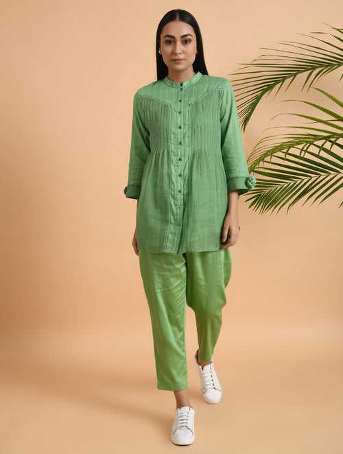 Green Cotton Dobby Shirt with Slip