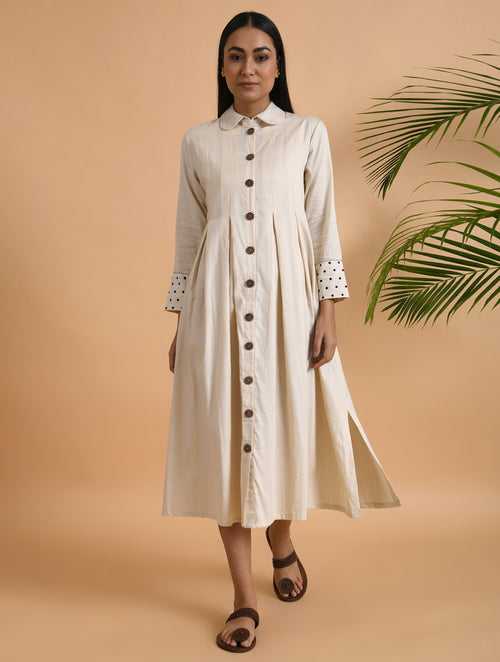 Ivory Box Pleat Cotton Silk Jacket