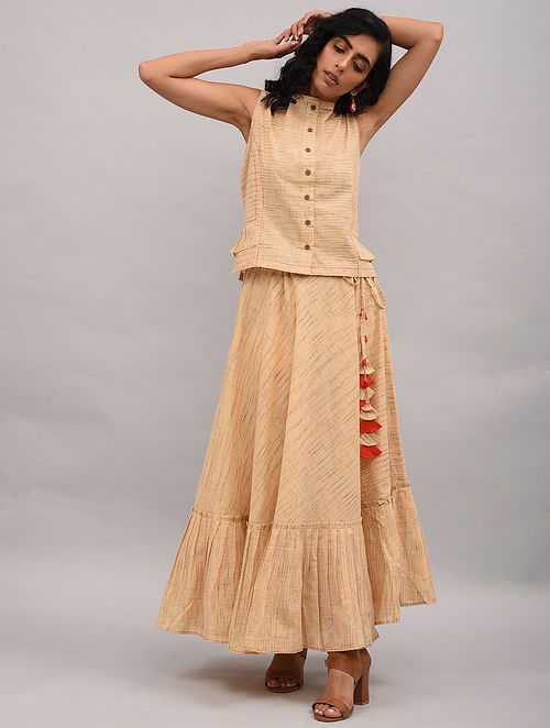 Beige Cotton Top with Skirt
