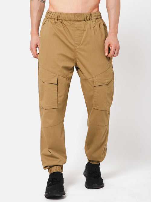 PUNK Men Khaki Loose Fit Cotton Casual Cargos