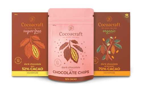 ASSORTED BAKING SET | ORGANIC 70% DARK COUVERTURE 210G + 52% SUGAR FREE DARK COUVERTURE 210G +  COUVERTURE DARK CHOCOLATE CHIPS 200G