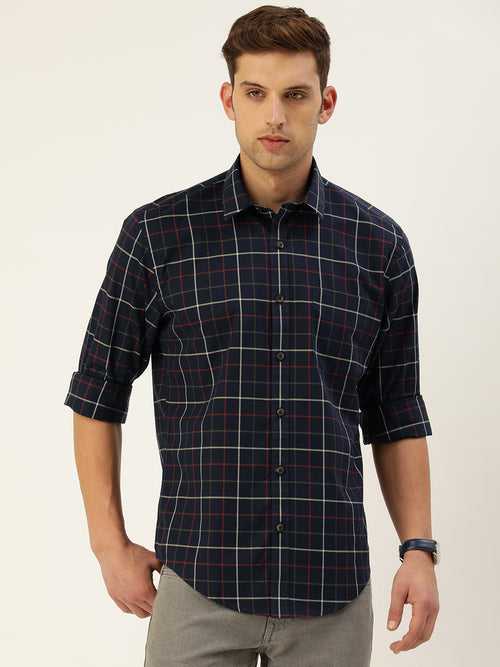 Blue Classic Opaque Checked Casual Shirt