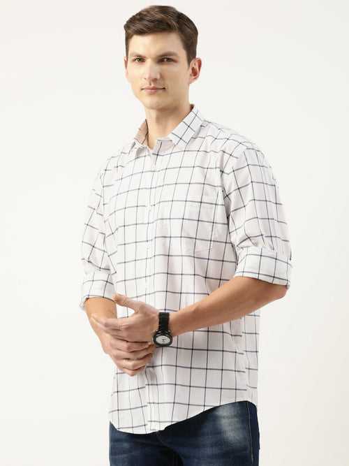 White & Black Windowpane Checked Casual Shirt