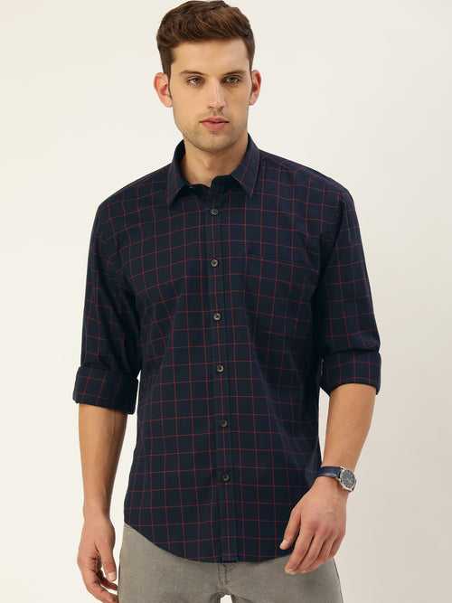 Navy Blue Classic Opaque Checked Casual Shirt