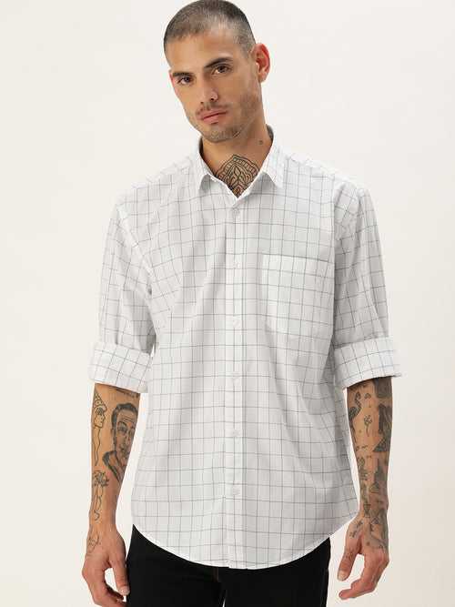 White Classic Opaque Checked Casual Shirt
