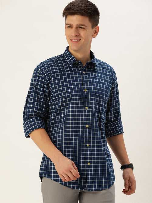 Blue & White Classic Opaque Checked Casual Shirt