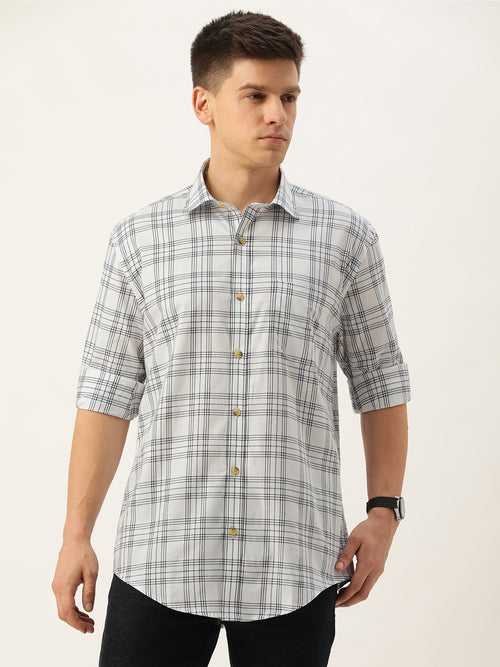 White & Black Tartan Checked Casual Shirt