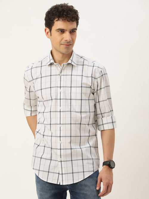 White Windowpane Checked Casual Shirt