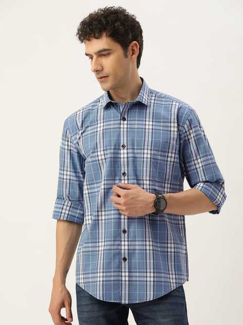 Blue Tartan Checked Casual Shirt