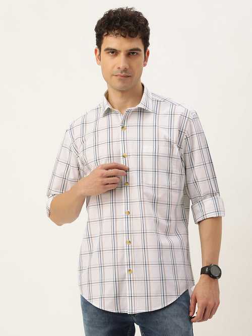 White Tartan Checked Casual Shirt