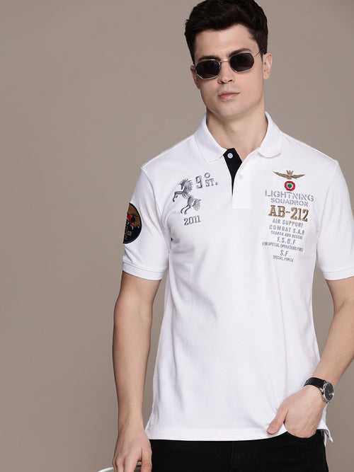 White Embroidery Printed Polo Collar T-shirt