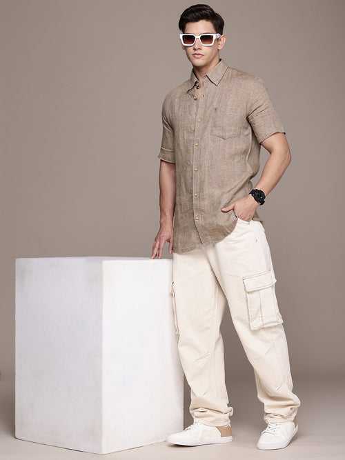 Taupe Solid Opaque Casual Shirt