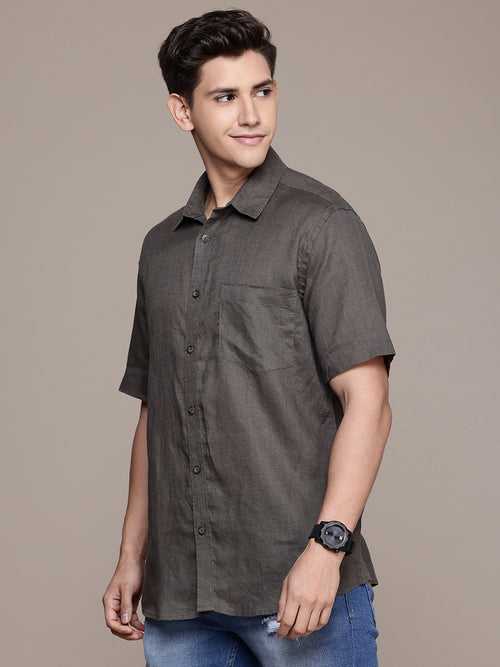 Gunmetal Solid Linen Shirt