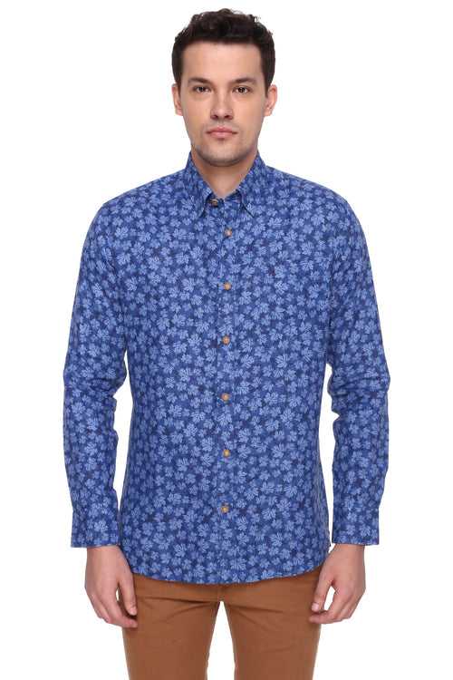 Blue Floral Linen Printed Full SleeveShirt