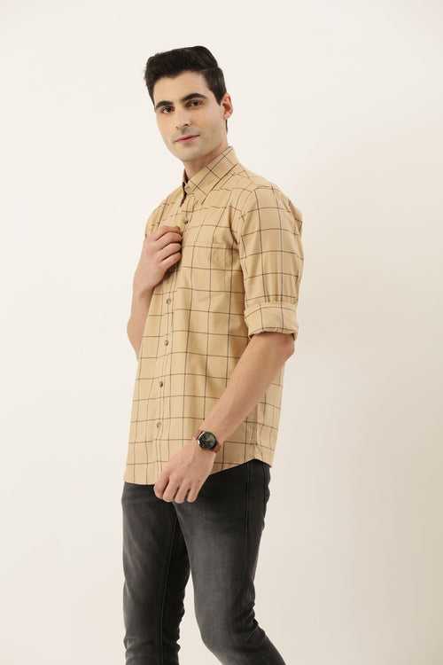 Beige Checked Full Sleeve Shirt