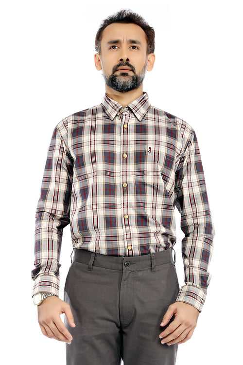 Beige & Grey Checks Full Sleeve Shirt