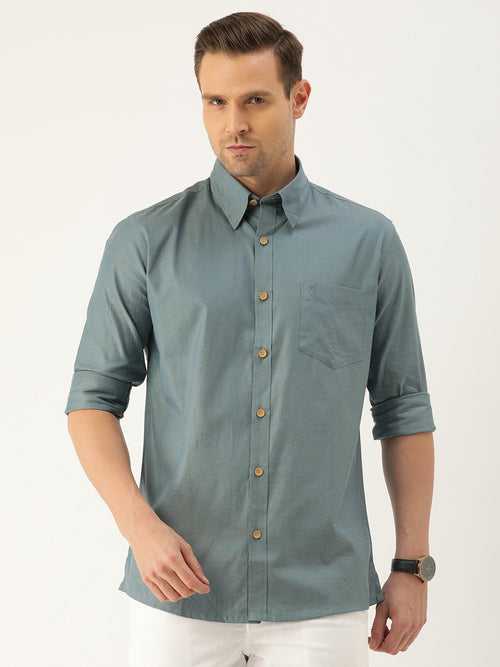 Blue Solid Full Sleeve Shirt