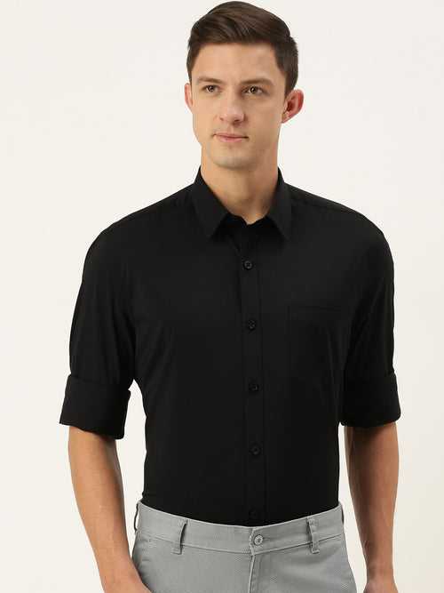 Black Pure Cotton Standard Slim Fit Casual Shirt