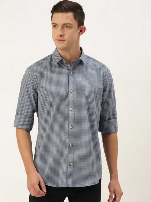 Grey  White Slim Fit Micro Checks Checked Casual Shirt