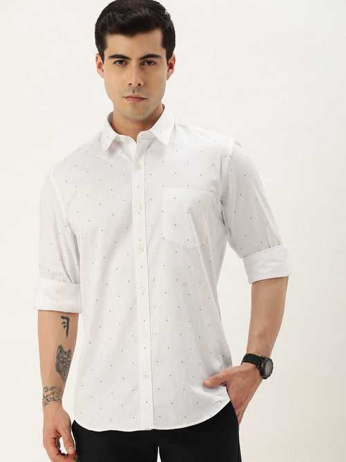 White Standard Printed Regular Fit Casual Shirt